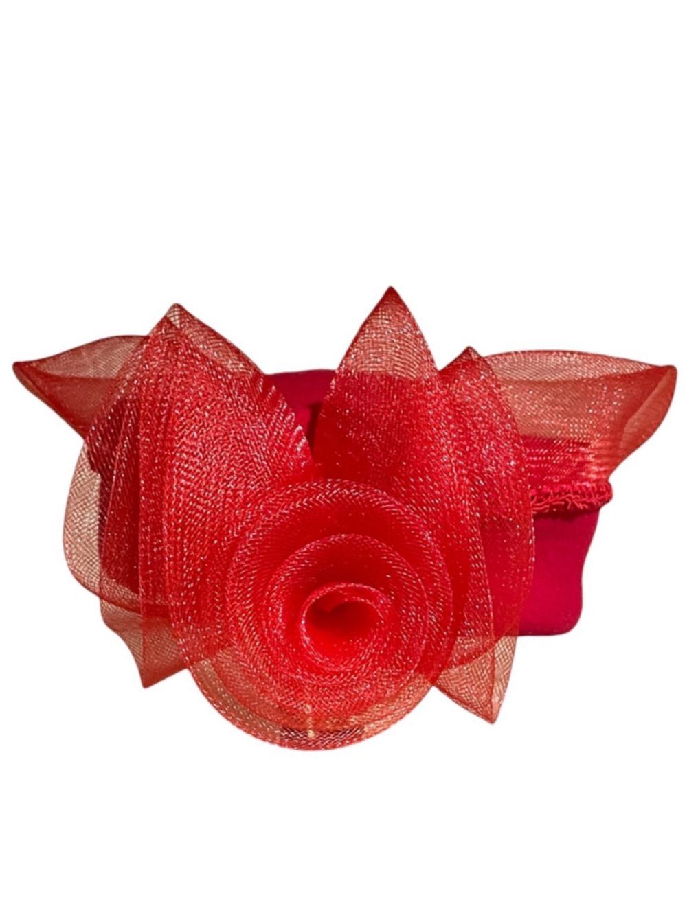 Women's Unbranded Red Pillbox Hat with Mesh Rose Detail One Size